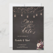 Save The Date Roses Rustic String Lights Enregistrer La Date (Devant)