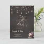 Save The Date Roses Rustic String Lights Enregistrer La Date (Debout devant)