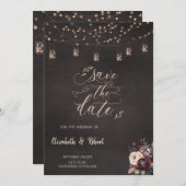 Save The Date Roses Rustic String Lights Enregistrer La Date (Devant / Derrière)