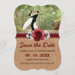 Save The Date Roses rustiques - Burlap Lace Wedding Enregistrer
