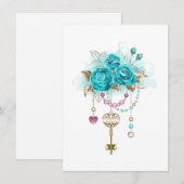 Save The Date Roses Turquoise avec Clés (Devant / Derrière)