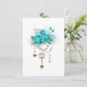Save The Date Roses Turquoise avec Clés (Debout devant)