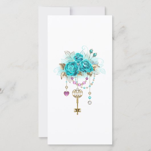 Save The Date Roses Turquoise avec Clés (Devant)