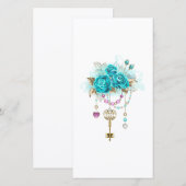 Save The Date Roses Turquoise avec Clés (Devant / Derrière)