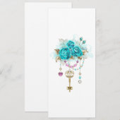 Save The Date Roses Turquoise avec Clés (Devant / Derrière)