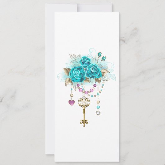 Save The Date Roses Turquoise avec Clés (Devant)