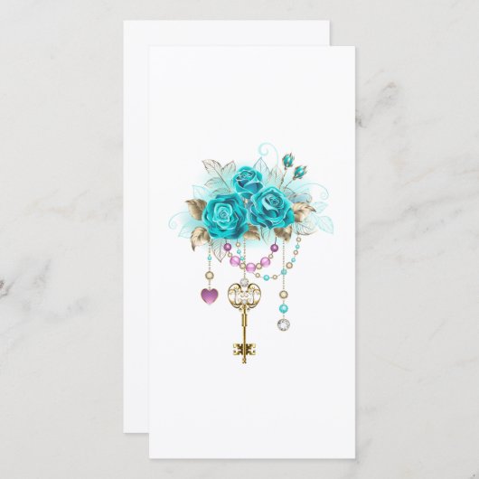 Save The Date Roses turquoise avec touches (Devant / Derrière)