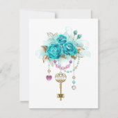 Save The Date Roses turquoise avec touches (Devant)