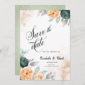 Save The Date Roses Vert Aquarelle Enregistrer La Date (Devant / Derrière)