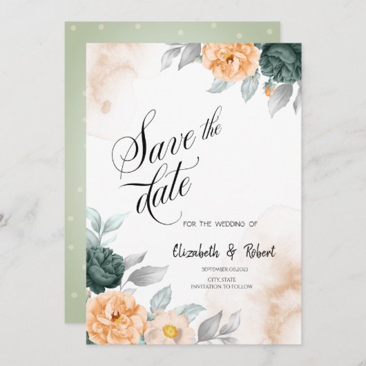 Save The Date Roses Vert Aquarelle Enregistrer La Date (Devant / Derrière)