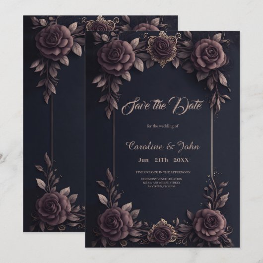 Save The Date Roses vintages romantiques. (Devant / Derrière)