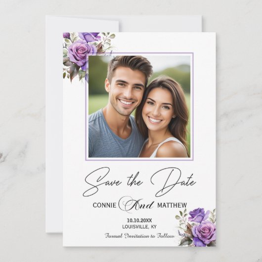Save The Date Roses violets 1 Mariage photo spécial (Devant)