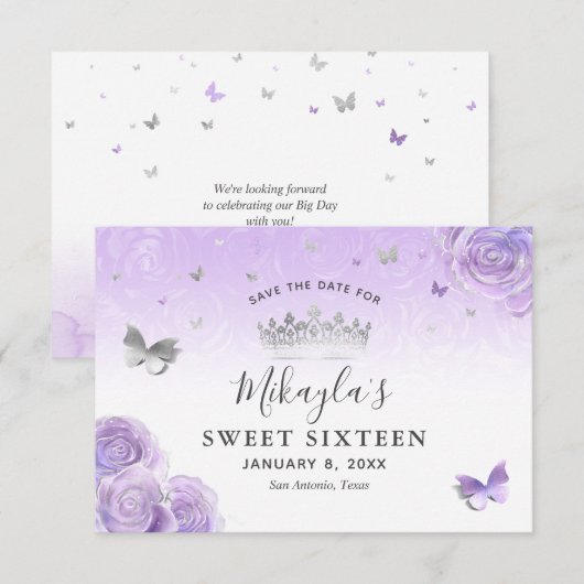 Save The Date Roses Violettes Clair Élégantes (Devant / Derrière)