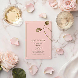 Save The Date Rouge aux Joues Rose Poppy Mariage à l'Aquarelle