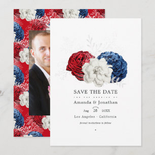 Save The Date Rouge Blanc et Bleu Photo de mariage américain USA