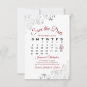 Save The Date Rouge & Blanc Simple Élégant Calendrier de mariage (Devant)