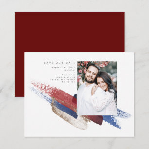 Save The Date Rouge bleu et or moderne Enregistrer la photo de l