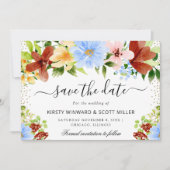 Save The Date Rouge bleu Jaune Fleurs d'été Mariage (Devant)