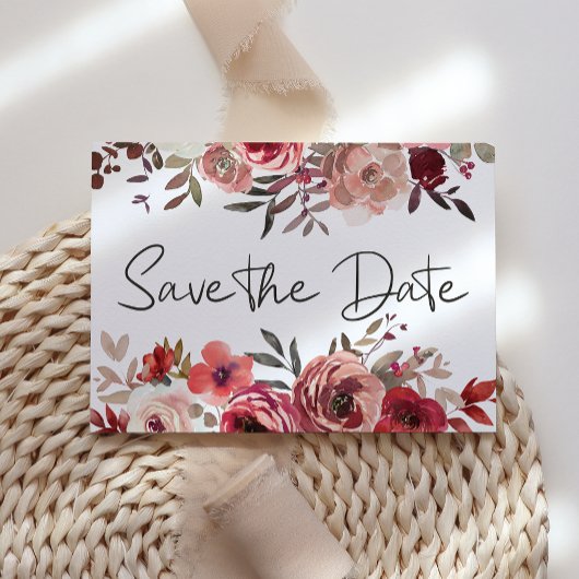Save The Date Rouge Blush Floral Roses tendance Enregistrer la d