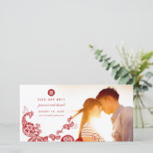 Save The Date Rouge Boho Paon Double Bonheur Chinois Photo (Debout devant)