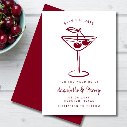 Save The Date Rouge Cerise Moderne Manuscrit