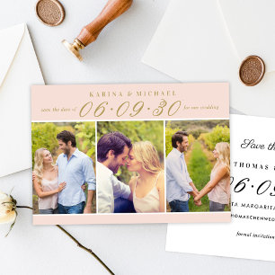 Save The Date Rouge doré Trois Photos Mariage en collage
