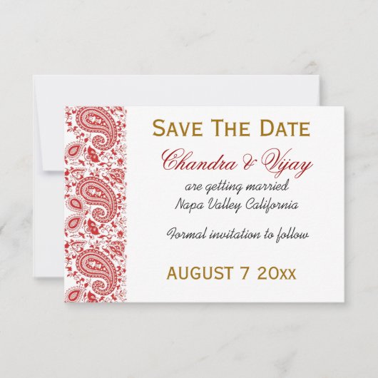 Save The Date Rouge et blanc paisley Épargnez la date mariage (Devant)