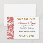 Save The Date Rouge et blanc paisley Épargnez la date mariage (Devant / Derrière)