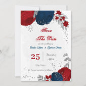 Save The Date rouge et bleu marine fleurs argent botanique (Devant)