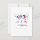 Save The Date Rouge et Bleu Poussiéreux Floral Enregistrer la Da (Devant)