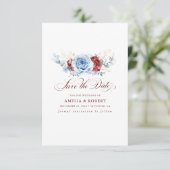 Save The Date Rouge et Bleu Poussiéreux Floral Enregistrer la Da (Debout devant)