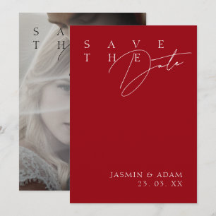 Save The Date Rouge Grenat Moderne Photo Mariage Économisez La D