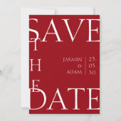 Save The Date Rouge Grenat Typographie Minimale Mariage Épargnez (Devant)