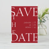 Save The Date Rouge Grenat Typographie Minimale Mariage Épargnez (Debout devant)
