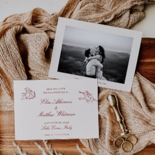 Save The Date Rouge Illustré Fantaisiste Mariage Enregistrez La
