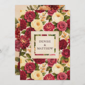 Save The Date Rouge Mariage Floral Aquarelle Bourgogne (Devant / Derrière)