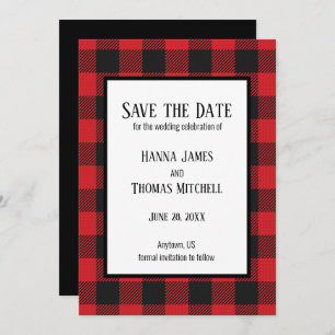 Save The Date Rouge noir Buffalo Plaid Russe Mariage
