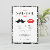 Save The Date Rouge, Noir & Moustache et Lèvres en Damas Mariage (Debout devant)
