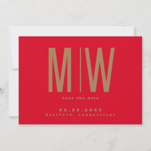 Save The Date Rouge & Or Grand Monogramme Mariage Enregistrez la