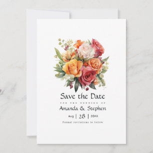 Save The Date Rouge, orange et floral sauge