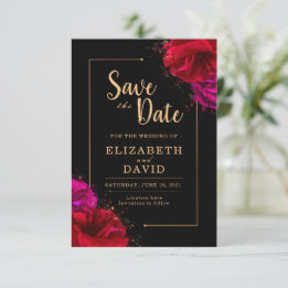 Save The Date Rouge Rose Noir et Or Élégant Enregistrer la date