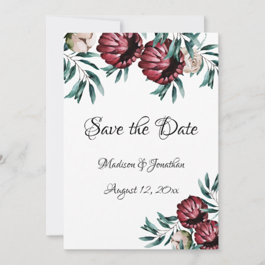 Save The Date Rouge Roses Floral Script élégant (Devant)