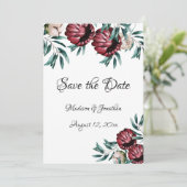 Save The Date Rouge Roses Floral Script élégant (Debout devant)