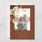 Save The Date Rouge rustique | Orange Floral Bouquet Photo Rust  (Devant)