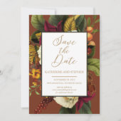 Save The Date Rouge rustique | Orange Floral Bouquet Turquoise (Devant)