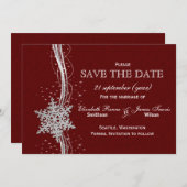 Save The Date rouge Silver Snowflakes hiver enregistrer la date (Devant / Derrière)