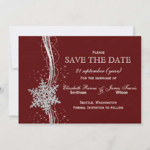 Save The Date rouge Silver Snowflakes hiver enregistrer la date