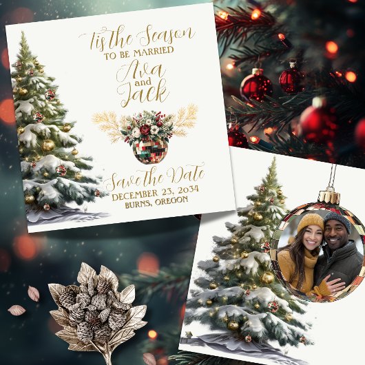 Save The Date Rouge & Vert Élégant C'est la Saison d'être Marié