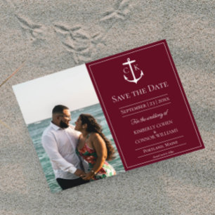 Save The Date Rouge Vin Nautilus Monogramme Photo Enregistrer la