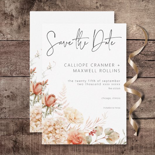 Save The Date Rouille d'automne épicée et Mariage floral